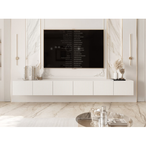 TV-Hängeschrank ANGEL mit geriffelter 300 cm mit geriffelter Front und LED-Beleuchtung
