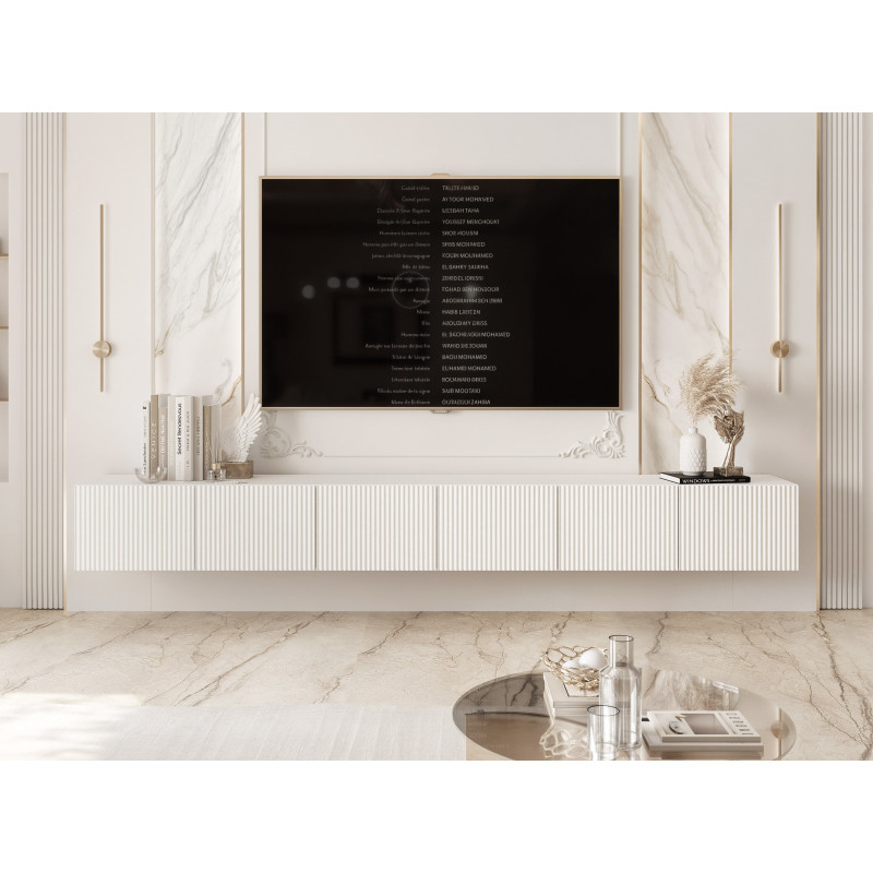 TV-Hängeschrank ANGEL mit geriffelter 300 cm mit geriffelter Front und LED-Beleuchtung