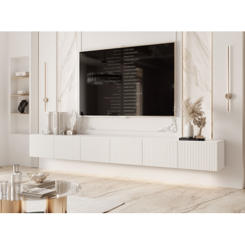 TV-Hängeschrank ANGEL mit geriffelter 300 cm mit geriffelter Front und LED-Beleuchtung