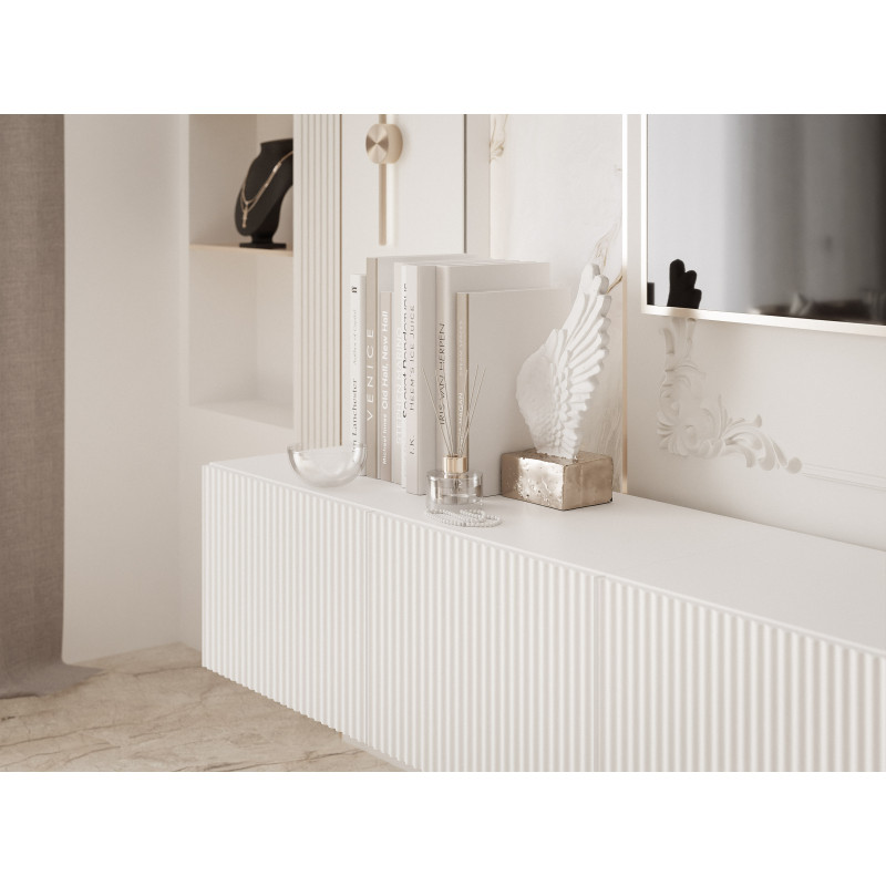 TV-Hängeschrank ANGEL mit geriffelter 300 cm mit geriffelter Front und LED-Beleuchtung