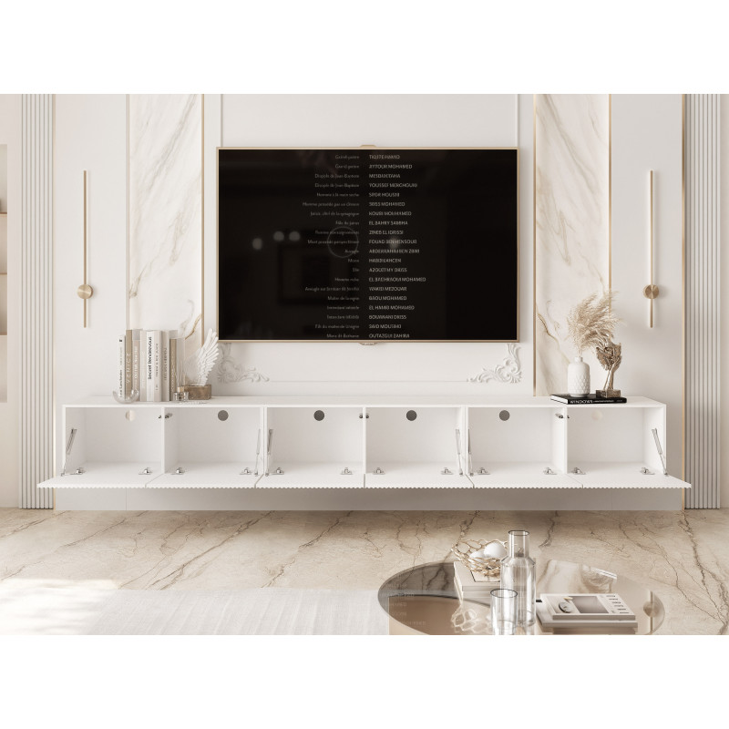 TV-Hängeschrank ANGEL mit geriffelter 300 cm mit geriffelter Front und LED-Beleuchtung